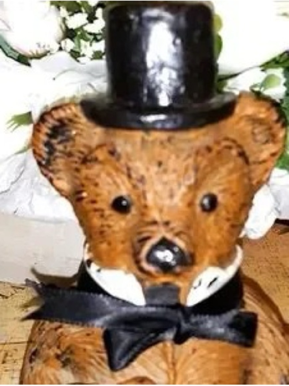 Brown Bear Holiday Pillow with Black Hat and Bow Accent